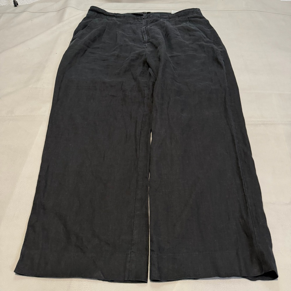 Banana Republic Women Black Linen Wide Pleat Trouser Pant Lagenlook Flow-16-6953